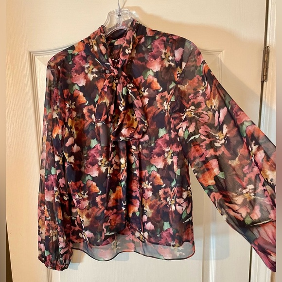 MISA Los Angeles Lulu Top in Libra Fleur Chiffon Blouse Size M Luxury Floral - Picture 5 of 9